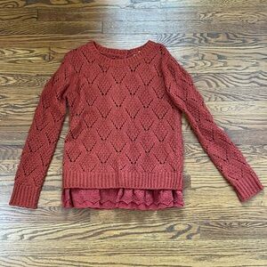 Lili’s Closet Burnt Orange Sweater with Ruffle Hem and Button Back